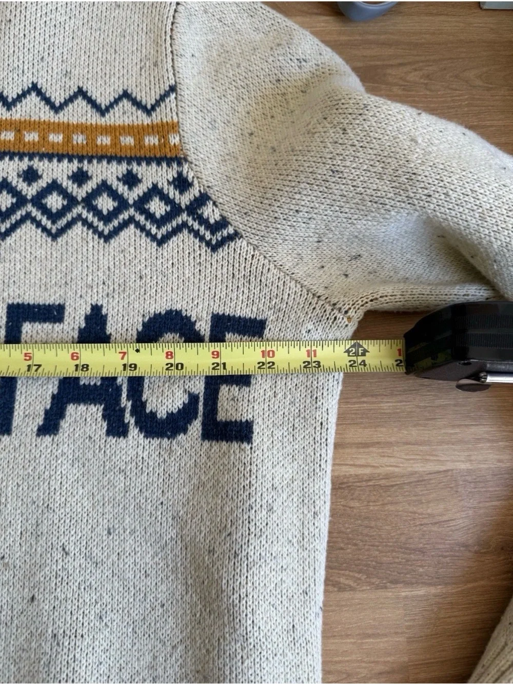 The North Face Crestview Jacquard Retro Sweater Cream Nordic Fair Isle Mens Sz L